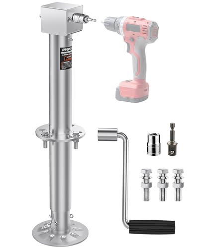 Image of 5000 lbs Heavy Duty Trailer Jack, A-Frame Trailer Jack, 20-24V Cordless Drill Compatible, RV Tongue Jack with 26 inch Lift, 9-Hole Drop Leg, Manual Crank Handle & Cover for Boat, Utility Trailers