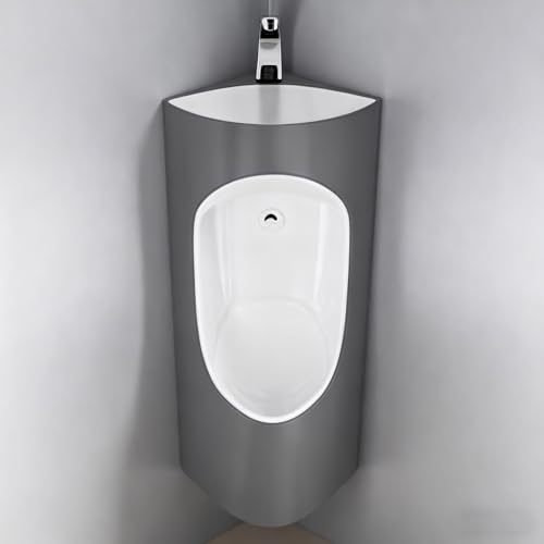 壁掛け式セラミック小便器、男性用バスルーム用コーナー小便器、蛇口と洗面台付き、商業用防臭スプラッシュ男性用大人用小便器、バスルーム、ガレージ、ホテル用(Gray)