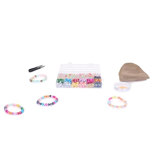 Image of Ambitieux DIY Bracelet Making Kit 575+ Beads Jewelry Set With Glass,Double,Charms Pendants Accessories,Evil Eye,Elastic Thread,Cutter & Jute Bag Craft Kit For Girls,Kids & Adults (Marble),Multicolor