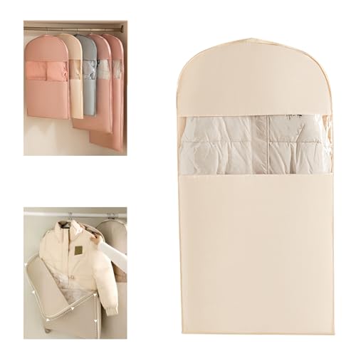 Space Saving Hanging Garment Bag with Self Compression Zipper, 2025 Latest Hanging Vacuum Bag with Clothes Hook, Heavy-Duty Zipper Dust Cover Clothes Bags for Down Coat, Jackets, Suit