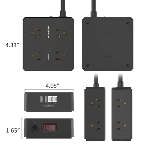 Image of Surge Protector Power Strip - 6 Ft Flat Plug Extension Cord with 8 Widely Outlets and 4 USB Ports(1 USB C), 3 Side Outlet Extender for Home Office, Black, ETL Listed