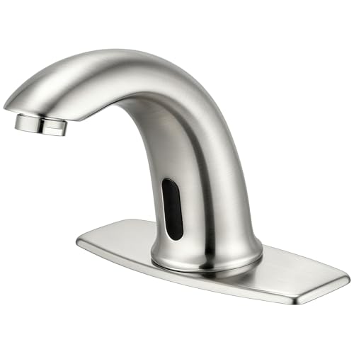 Product Image of the Touchless Bathroom Sink Faucet Automatic Motion Sensor Hands Free Faucet with Hole Cover Plate Water Valve,Commercial Solid Brass Faucet,1 Hole or 3 Hole,Brushed Nickel