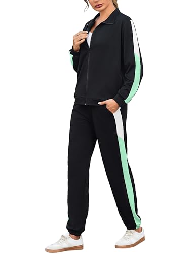 Nieery Chandal Conjunto Mujer Invierno Chándal Mujer Contraste Traje Deportivo de Manga Larga con Cremallera para Jogging y Fitness S-XXL