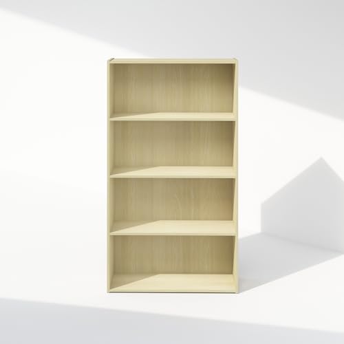 Image of Furinno Simple Book Shelf, 4-Tier Bookshelf, Bookcase with Open Shelf, 9.4 x 23.6 x 41.7, for Living Room, Bedroom, Home Office, Steam Beech