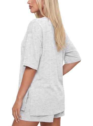 Image of Darong Women's 2 Piece Shorts Set Loungewear | oversized tshirts,crew neck top,drawstring shorts,elastic waist, side pockets,summer travel outfits
