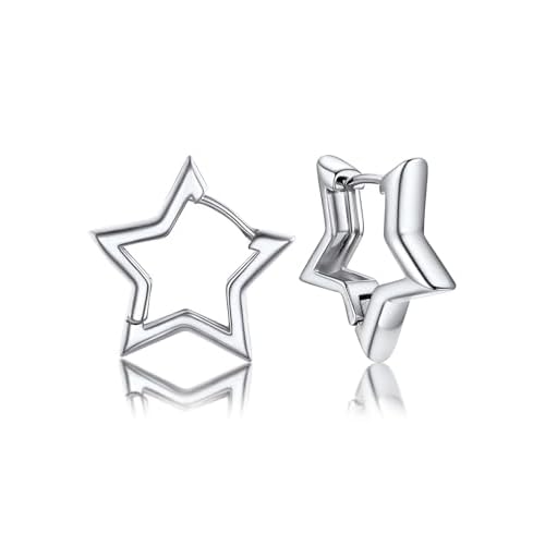 PROSTEEL Earrings for Women Stylish Star Hoops Silver/Gold Plated/Black 20/30/40/50/60mm for Ladies Girls With Gift Box Silver 20mm diameter