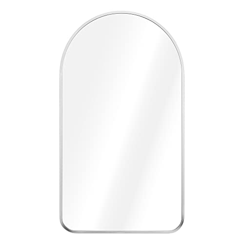 Navaris Arched Wall Mirror - Silver Arch Framed Mirror - 17.7X31.5 Wall-Mounted Mirror With Silver Aluminum Alloy Frame For Living Room Bathroom Hall #TOP6