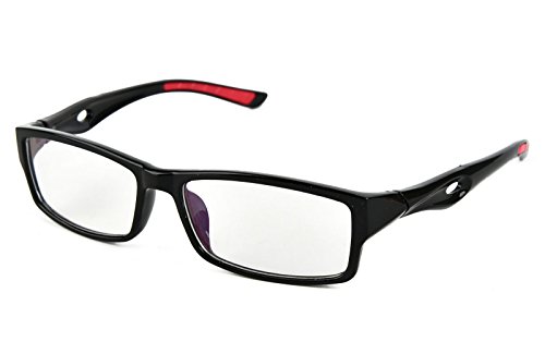 BEISON Sports Optical Eyeglasses Frame Plain Glasses Clear Lens UV400 (Shiny black, 53mm)