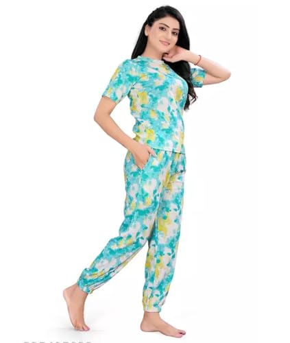 Image of VJ Fashion Women's Cotton Lycra Printed & Knitted Round Neck Night Wear Set of Top and Pazama
