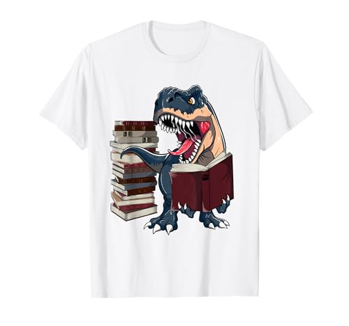 T Rex libro di lettura dinosauro dinosauro scuola ragazzi ragazze insegnante Maglietta