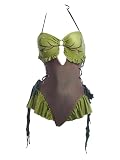 daizbella Women One Piece Swimsuits Dryad Fairy Style Halter Vintage Retro Tummy Control Bathing Suit with Leaf Pattern