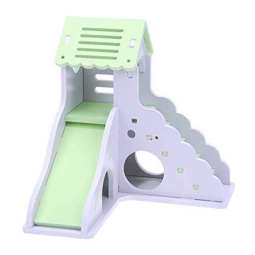 Hamster House Toys Small Animal Hideout Slide DIY Gerbil Hut Villa Viewing Deck Ladder Cage Habitat Decor Accessories for Dwarf Syrian Hamster(Green)