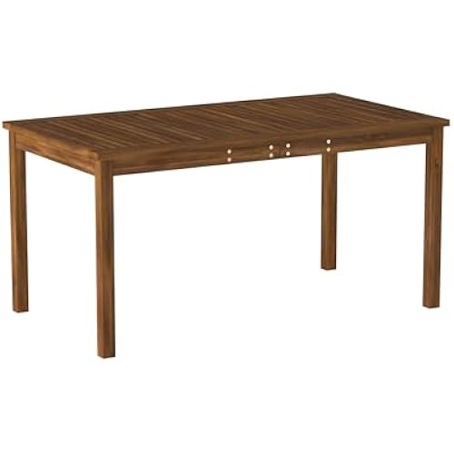 Walker Edison Dominica Contemporary Slatted Outdoor Dining Table, 34 Inch, Dark Brown