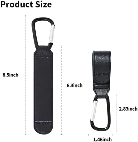 2Pcs Stroller Hooks for Hanging, Babyfond Premium Leather Style Stroller Clip Straps, Baby Stroller Hooks for Diaper Bags Grocery Shopping Bags, Mommy Hook for Stroller(Black)