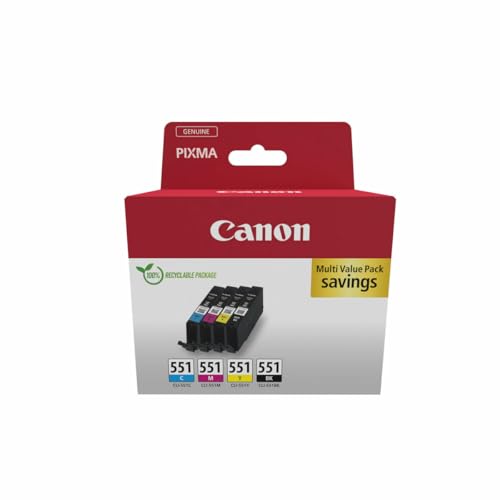 Canon CLI-551 C M Y BK Vorteilspack 4 Tintenpatronen (Schwarz, Cyan, Magenta, Gelb) Original [Umweltfreundliche Recycle-Kartonverpackung 2024]