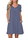 Summer Swing Women's Dresses Casual with Pockets Coverup Sundress T Shirt Short Sleeve Loose, Purple Gray-L