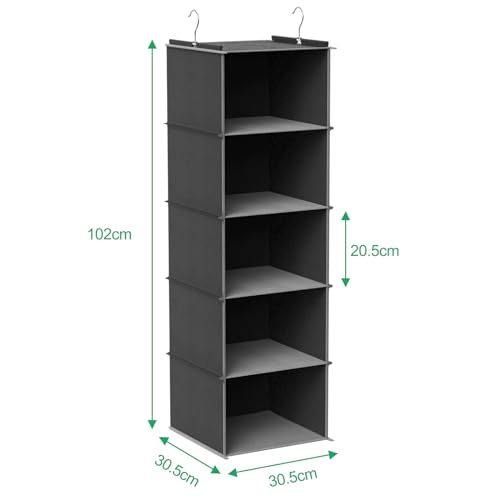 Lectorias 5 Fächer hängeregal, hängeorganizer faltbar und platzsparend, spind Organizer hängeaufbewahrung, kleiderschrank Organizer hängend, hänge Regal für Schlafzimmer, 2 Seitentaschen