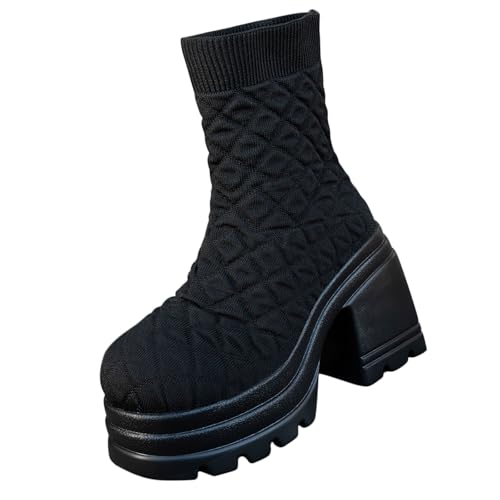 Bottines d'hiver pour femme noir 39.5 semelle épaisse et talon bloc stable