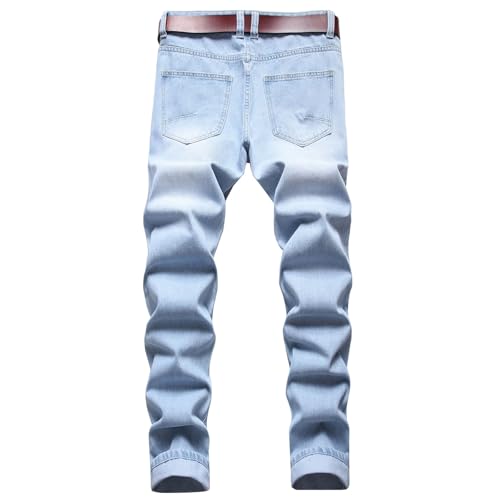Men's Slim Fit Jeans with Rips Patches Stretch Denim Pants Distressed Retro Zipper Detail Casual Trousers2