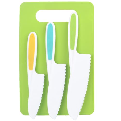 Zrriiyy Montessori Toddler Knife Set-4PCS Kids Safe Knives with Cutting Board for Real Cooking Kids Cooking Sets Real Cooking Kitchen Tools Toddler Friendly Knives