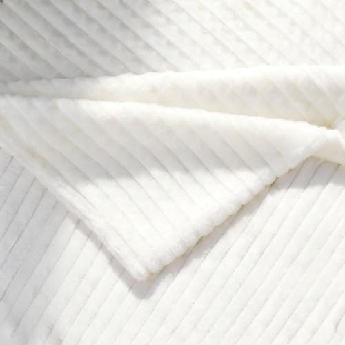 Image of EMME Fleece Throw Blanket Luxury Flannel for Couch Bed Sofa Chairl, Soft, Plush, Warm and Cozy Blanket with Geometric Grid Design (White, 80'' x 90'')