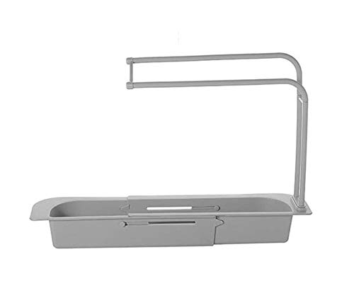 Yanobia Support télescopique multifonctionnel pour évier de cuisine | Égouttoir réglable pour évier de cuisine Porte-éponge Porte-savon extensible (gris) Cover