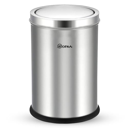Mofna Stainless Steel Swing Dust Bin, Garbage Bin Trash can with Removable lid Round Shape 10 Diameter x 24 Height-30-liter Silver Color (Set of 1) Slim and Fingerprint-Proof Finish