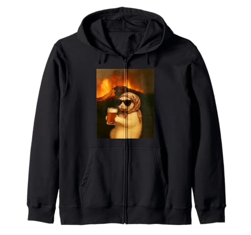 Funny Cat Drinking Beer Meme Chill Cat Halloween Costume Zip Hoodie