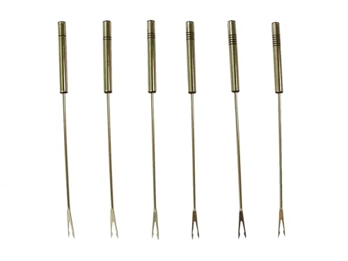 JUEGO 6 PINCHOS TENEDOR FONDUE METAL CROMADO