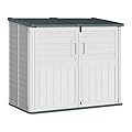 Greesum Outdoor Horizontal Storage Box, 34 Cu Ft Storage Shed,Weather-Resistant Storage Cabinet, Lockable and Waterproof, Sutiable for Trash Can, Garden Tools, Pool Supplies, Beige