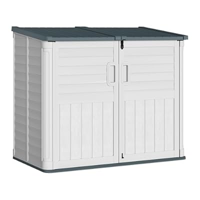 Greesum Outdoor Horizontal Storage Box, 34 Cu Ft Storage Shed,Weather-Resistant Storage Cabinet, Lockable and Waterproof, Sutiable for Trash Can, Garden Tools, Pool Supplies, Beige