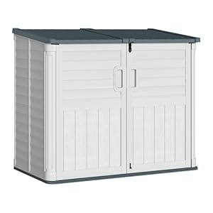 Greesum Outdoor Resin Storage Shed, 34 Cu.ft Horizontal Outdoor Storage Box Waterproof for Garden, Pool Storage, Garbage Cans, Beige
