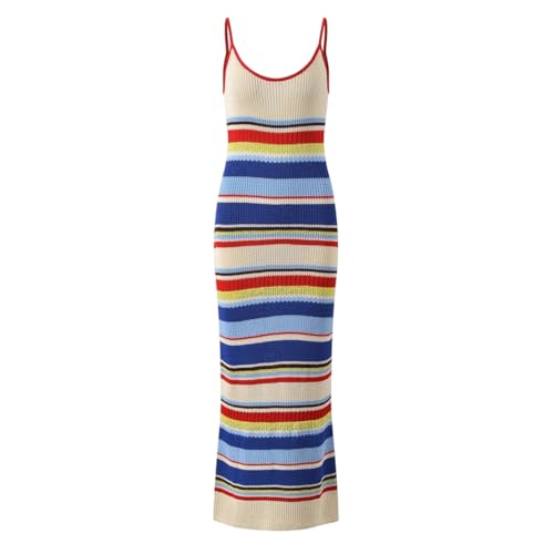 Women's Dress Spring Summer French Seaside Vacation Style Rainbow Stripe