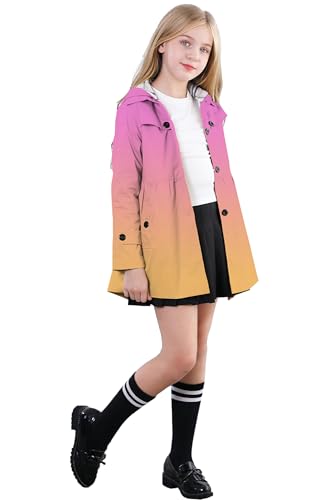 Image of Betusline Girl's Single Breasted Trench Coat Hooded Dress Coat Outerwear, 2-14 Years