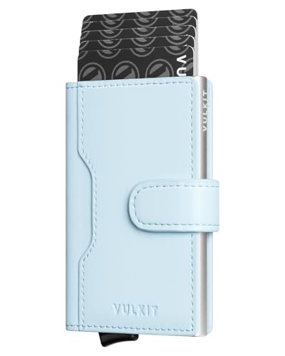 Image of VULKIT Slim Bifold Pop up Wallet Minimalist Leather Card Holder RFID Blocking Metal Card Case with ID Window for Women | with Leather Slots