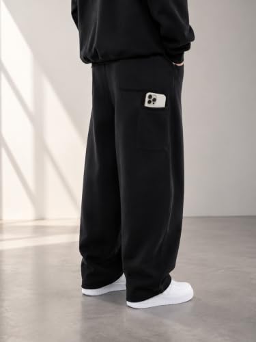 Image of 320 GSM Heavyweight Baggy Track Pants for Men | Oversized Fleece Sweatpants | Relaxed Fit Joggers with Deep Side Pockets | Winter Casual Lounge Wear | Elastic Waist with Drawstring