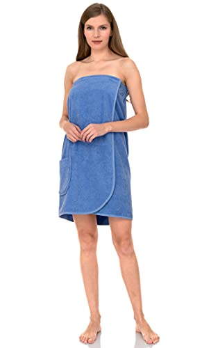 TowelSelections Womens Shower Wrap Adjustable Cotton Terry Cloth Bathwrap Gym Cover-up Medium Cornflower Blue