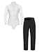 YONGHS Latin Dance Outfits for Men V Neck Long Sleeve Ballet Gymnastics Leotard with Baggy Trousers White 3X-Large