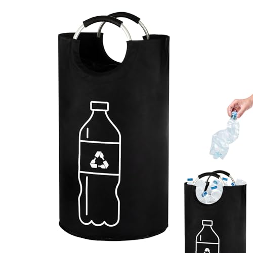 Collecteur de bouteilles consignées 82 l, pliable, organisateur de bouteilles consignées avec poignée en aluminium, panier à linge, consigne pour cuisine, salle de rangement (noir)