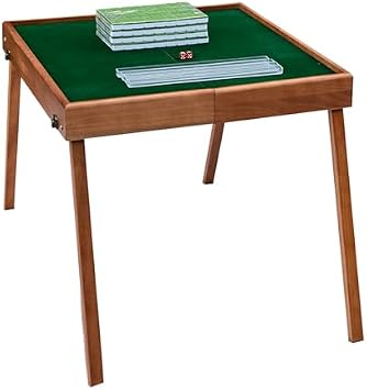 Portable Wooden Folding Table with Mahjong Tiles, Accessories for Indoor and Outdoor Entertainment