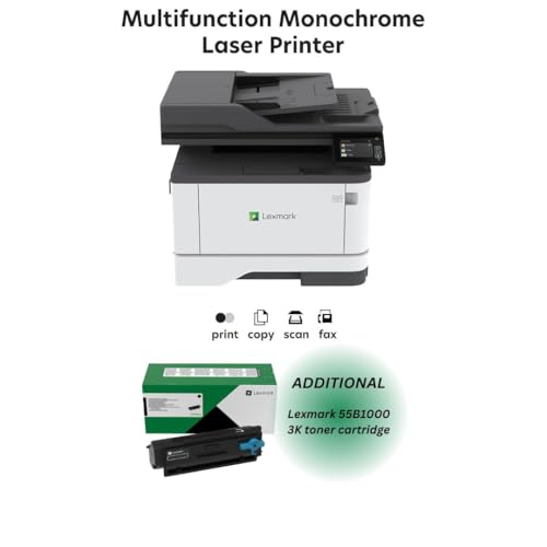 Image of Lexmark MX331adn Black and White Laser All-in-One Printer with Touchscreen, Duplex Printing and Analogue Fax (29S0150) Bundle 55B1000 Black 3K Yield Toner Cartridge
