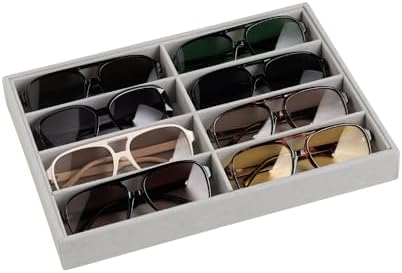 Frebeauty 8-Fächer Samt Sonnenbrillen-Organizer mit Stapelfunktion | Brillenhalter, Sonnenbrillenetui Für Mehrere Brillen, Sonnenbrillen Ablage, Brillenaufbewahrung, Sonnenbrillenb