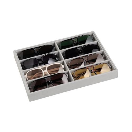 Frebeauty Sunglass Organiser Velvet Glasses Organiser 8-Slot Sunglasses Tray for Drawer Mens/Womens Sunglasses Box Sunglass Holder 13.3 x 9.6 x 1.5 Inches Eyeglass/Eyewear Display Tray(Grey)