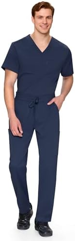 Scrubs for Men Set - V-Neck Top & Straight Leg Pants, Navy Blue, S - 5