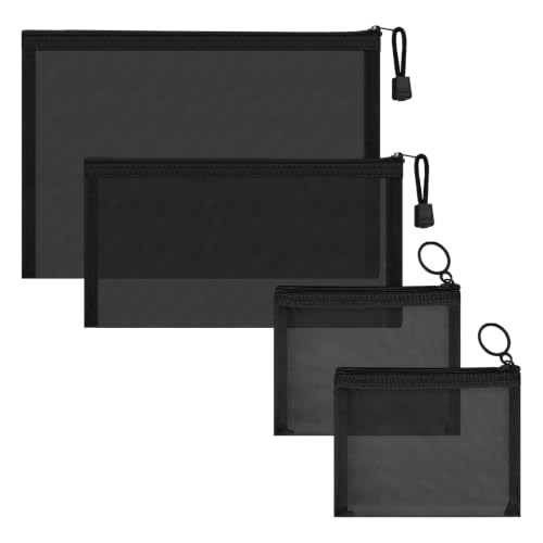 CarryEpic Mesh Bags with Zipper Set (4 Packs), Nylon Makeup Bag Cosmetic Pouches Travel Organizer Case for Purse Diaper Bag Home Organizing Black 2*Mini/1*Medium/1*Large