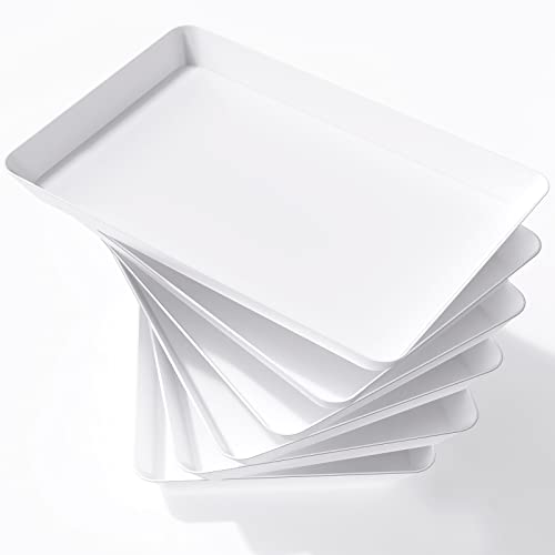 Lifewit Serving Tray Plastic for Party Supplies, 15" x 10" Platters for Serving Food, 6 pcs White Reusable Tray for Veggie, Snack, Fruit, Cookies, Desserts in Kitchen/Pantry Organization