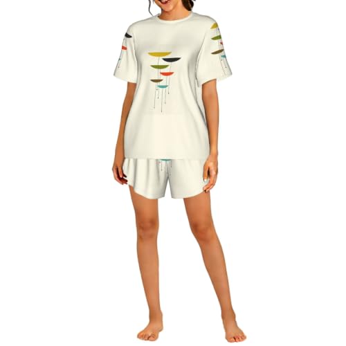 Pyjama respirant à manches courtes pour femme, vêtement de nuit moderne en maille ultra douce