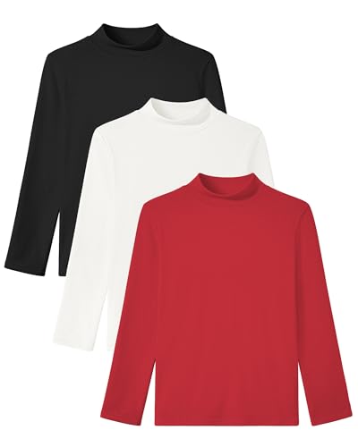 Image of Auranso 3 Pack Boys Girls Turtleneck Kids Long Sleeve Shirts Solid Warm Unisex Turtle Neck Top