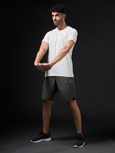 Image of TECHNOSPORT Men's Slim Fit Solid Crew Neck T-Shirt, Cotflex Quick Dry Wrinkle Resistant Polyester Sports Tee for Gym, Running, Training, Sports