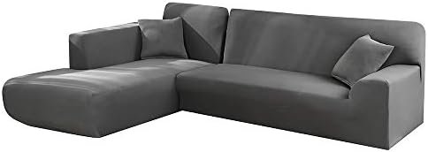 Jetcloud Sofa cover L shape Sofa Slipcover Anti-slip Soft Elastic Polyester Machine Washable Corner Coach Covers Sectional Sofa Furniture Protector (Three Seaters+ Two Seaters, Grey)